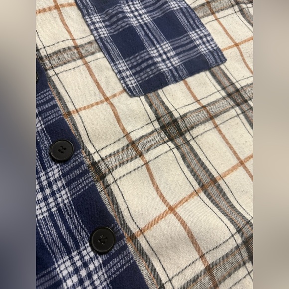 Mixed Plaid Button-Up Shirt in Blue and White - Picture 6 of 7